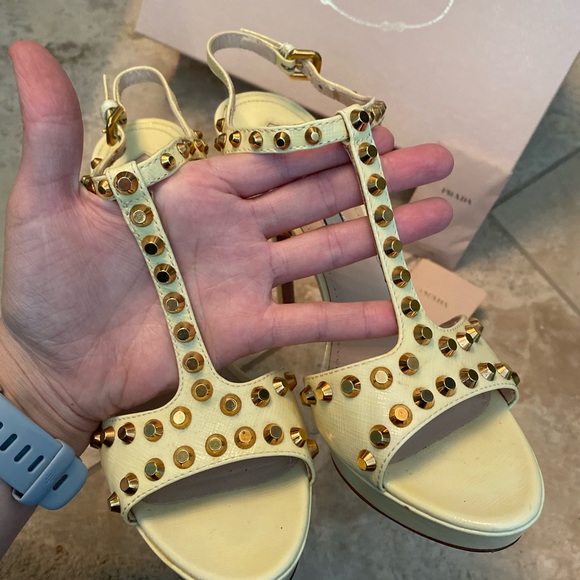 Prada Studded Saffiano Platform Heels Sandals Sz37 - Picture 5 of 6